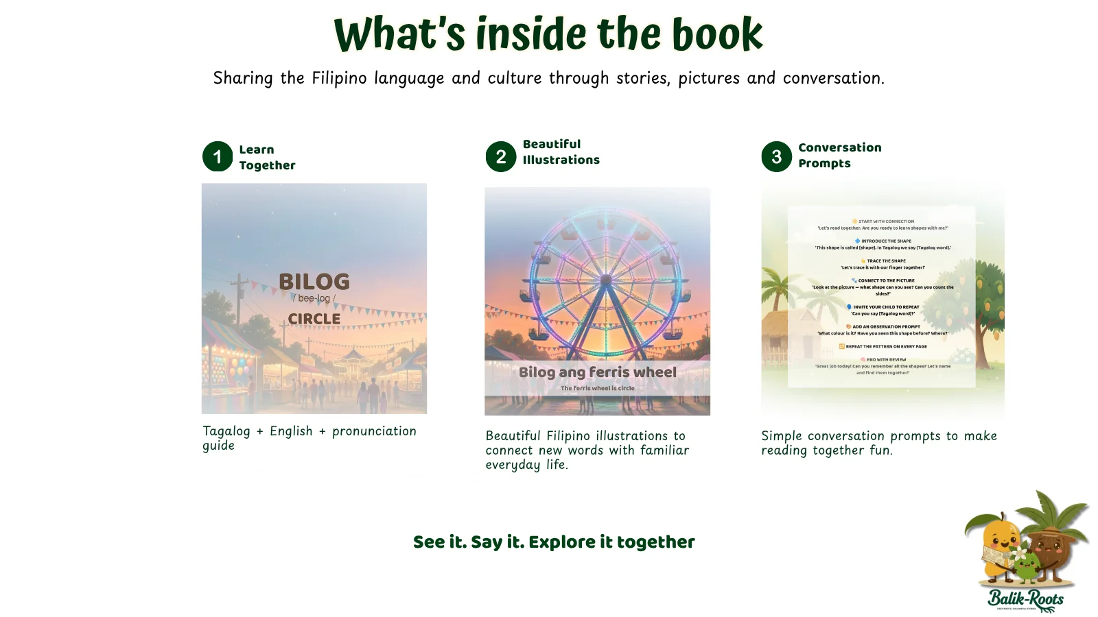 Educational layout showing how Mga Hugis sa Perya supports family learning.